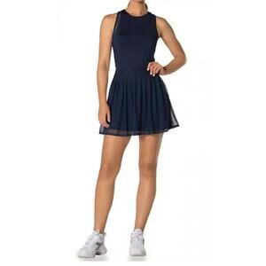 Lucky in Love Navy Sleeveless Dress with Pleated Skirt